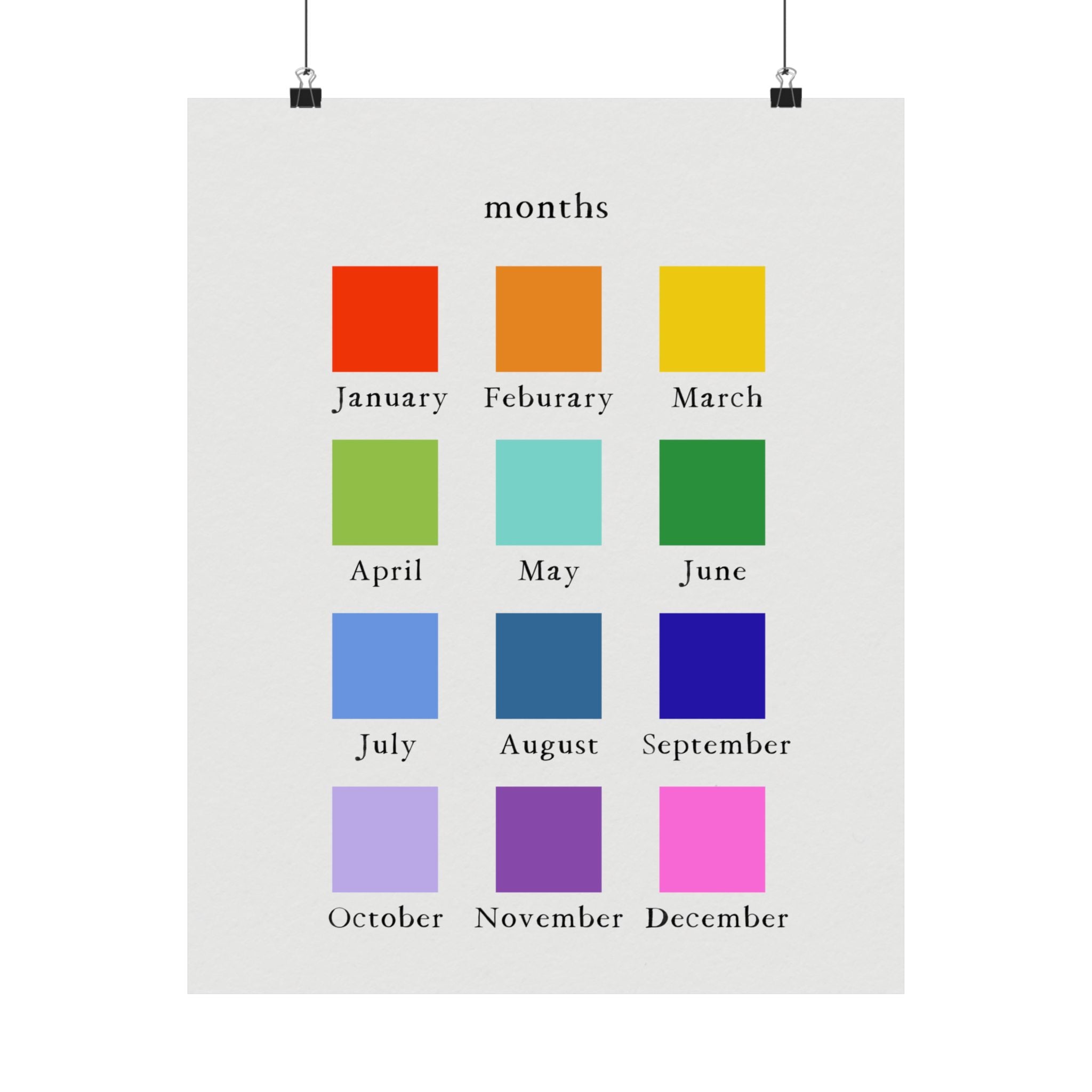 Montessori Months of the Year Poster – Color-Coded Calendar Wall Art for Kids