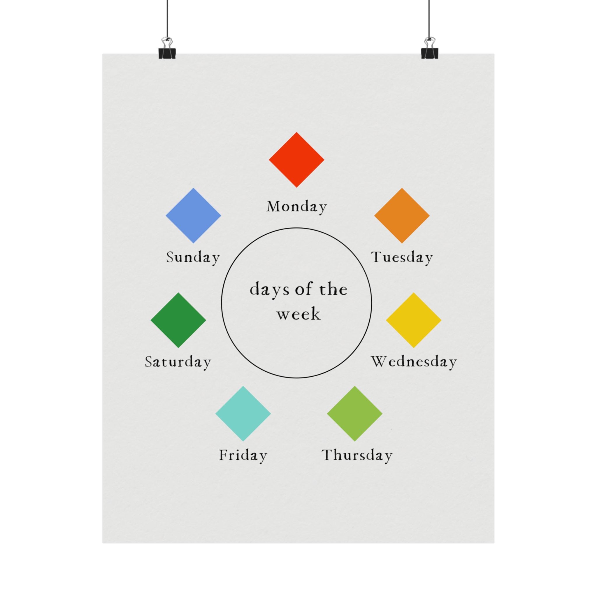 Montessori Days of the Week Poster – Minimalist Color Wheel Wall Art for Kids