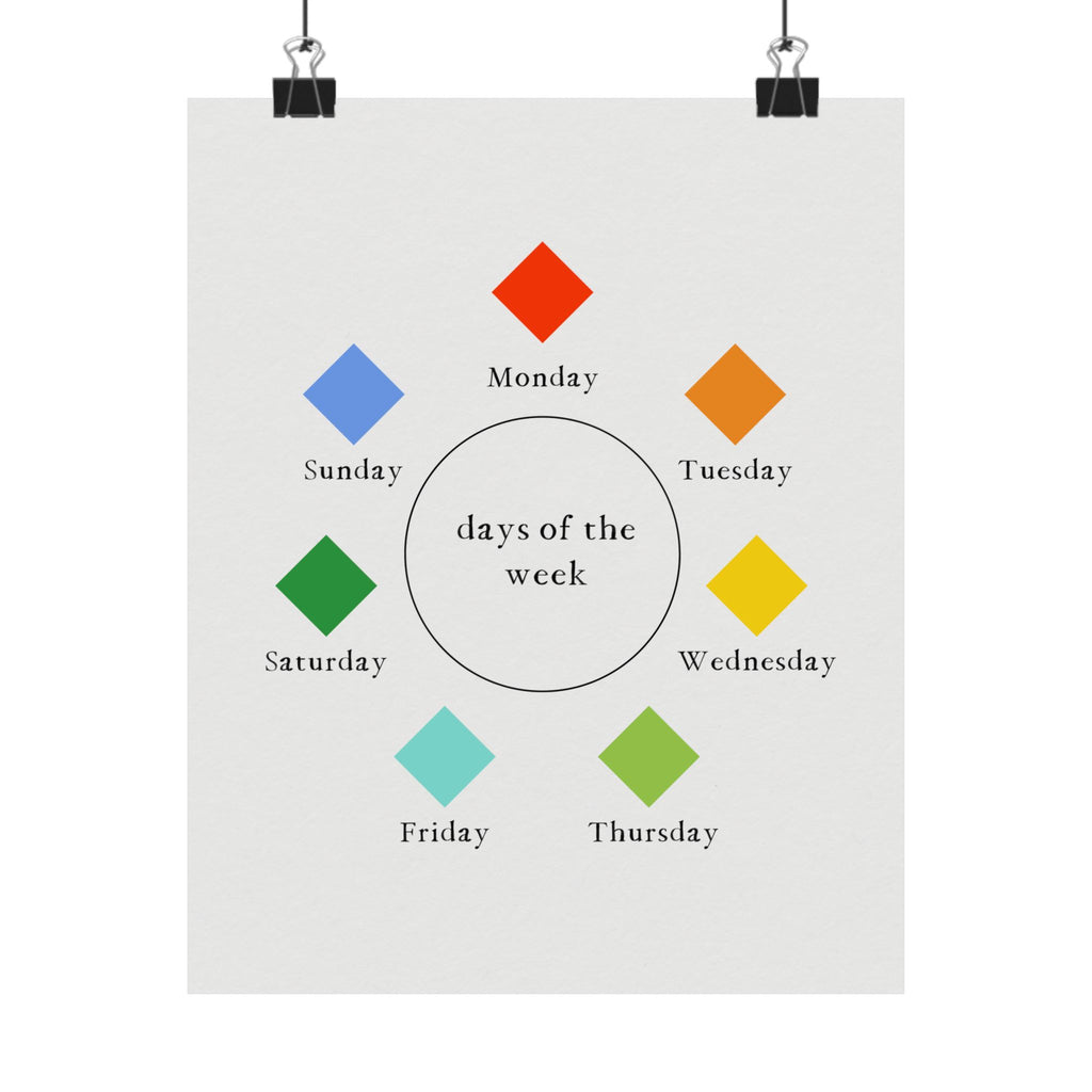 Montessori Days of the Week Poster – Minimalist Color Wheel Wall Art for Kids