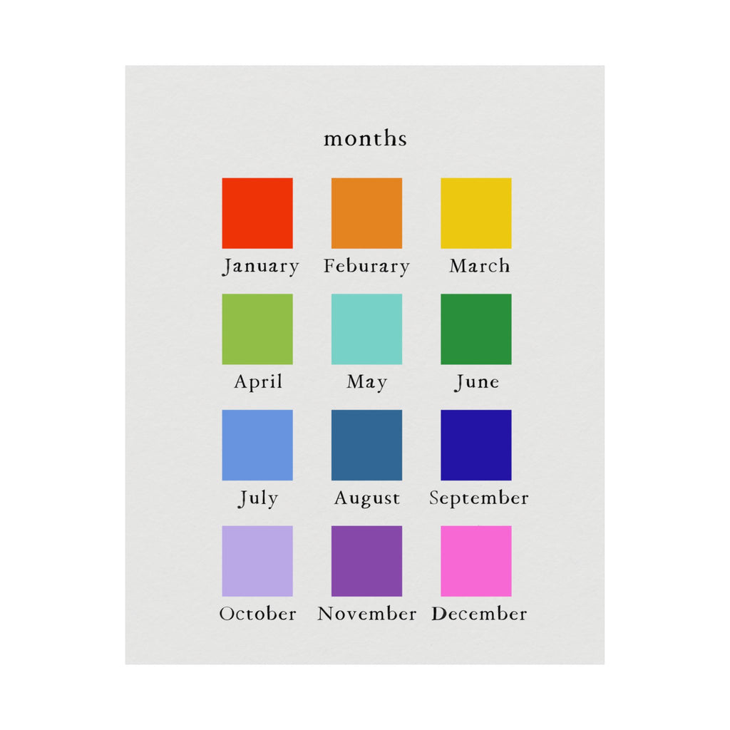 Montessori Months of the Year Poster – Color-Coded Calendar Wall Art for Kids