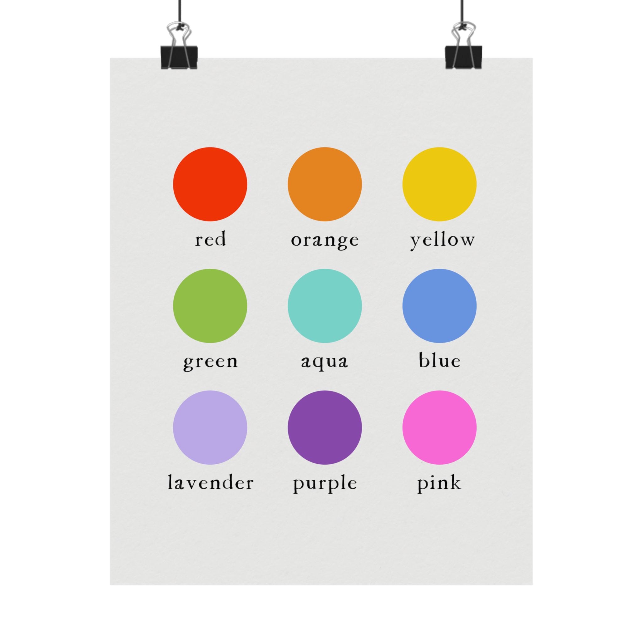 Colors Poster - Matte Vertical Poster for Kids' Room, Nursery or Classroom