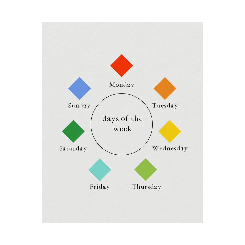 Montessori Days of the Week Poster – Minimalist Color Wheel Wall Art for Kids