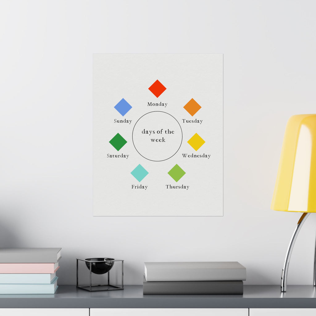 Montessori Days of the Week Poster – Minimalist Color Wheel Wall Art for Kids