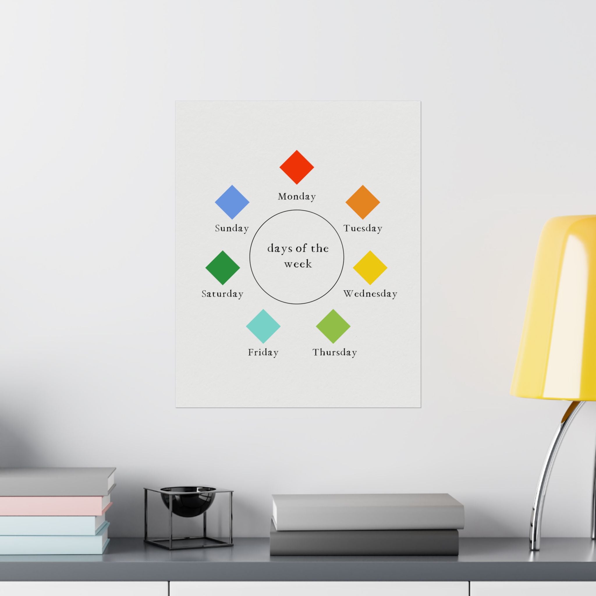 Montessori Days of the Week Poster – Minimalist Color Wheel Wall Art for Kids