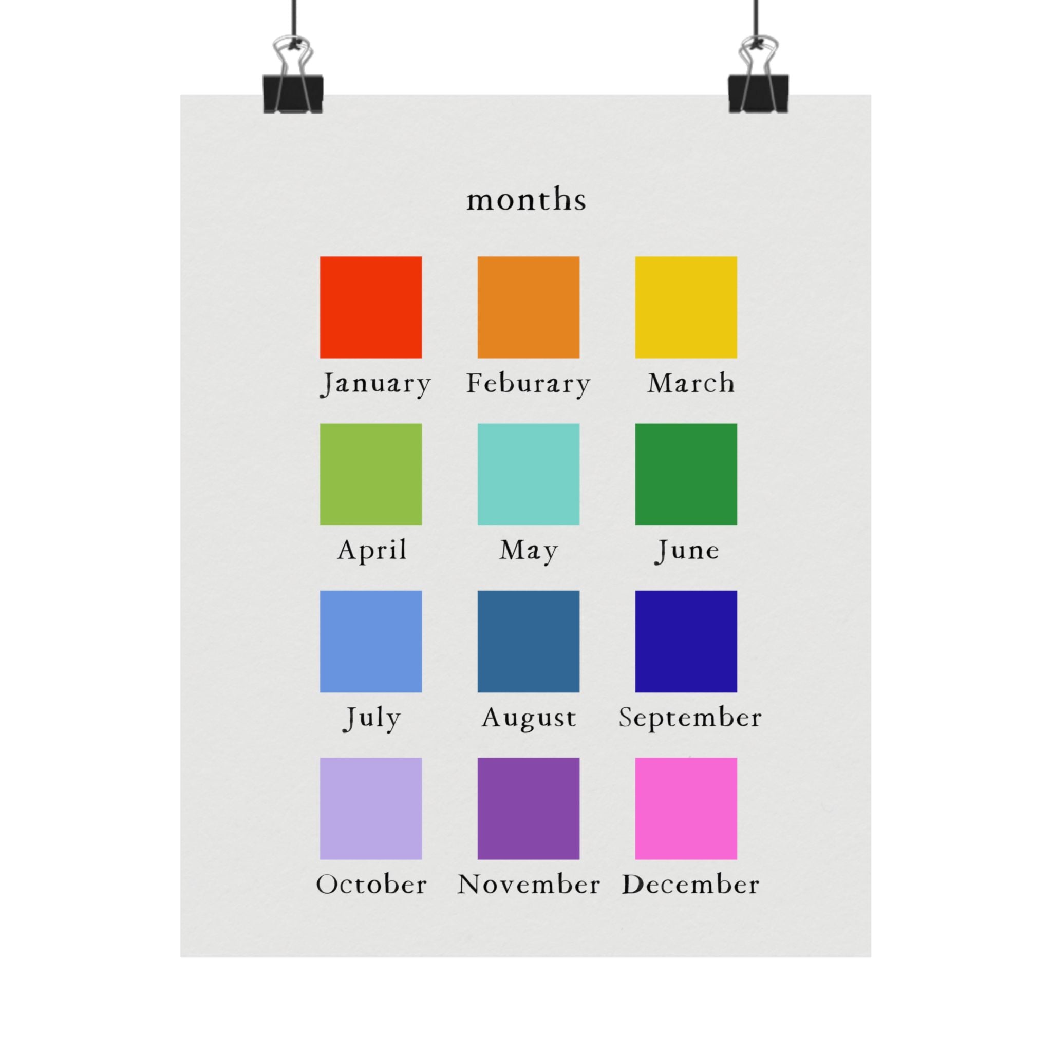 Montessori Months of the Year Poster – Color-Coded Calendar Wall Art for Kids