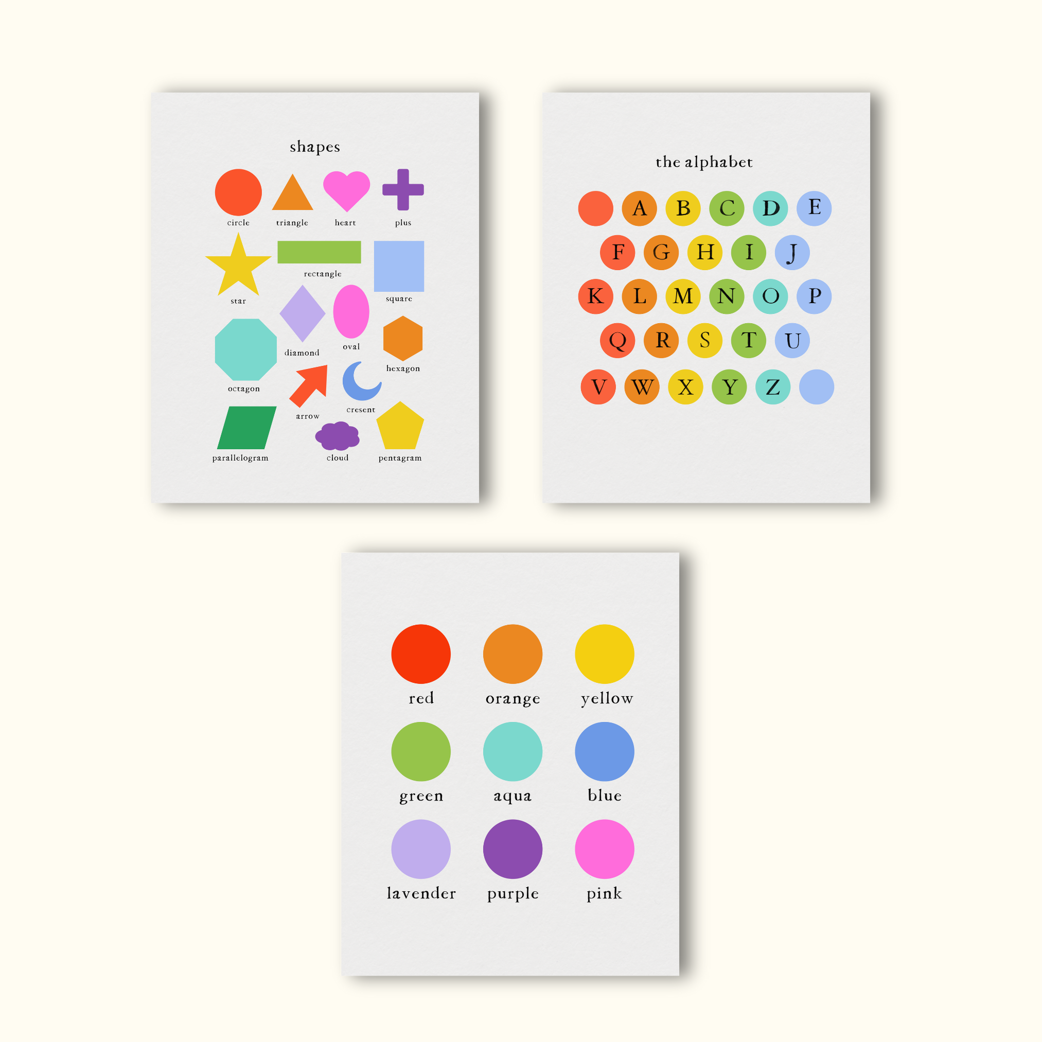 Montessori Learning Posters Bundle – Colors, Alphabet & Shapes Wall Art for Kids
